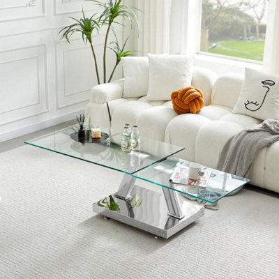 Magic Coffee Table Clear Glass Top Coffee Table for Living Room Centre Table Tea Table for Living Room Furniture Steel Base
