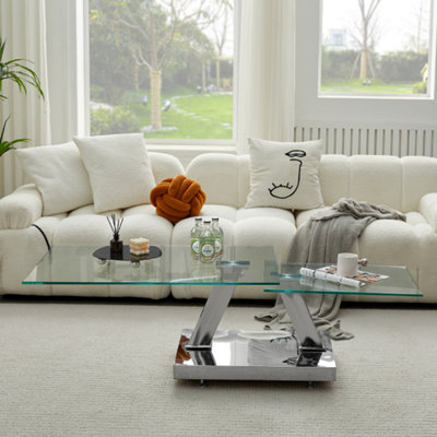 Magic Coffee Table Clear Glass Top Coffee Table for Living Room Centre Table Tea Table for Living Room Furniture Steel Base
