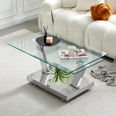 Magic Coffee Table Clear Glass Top Coffee Table for Living Room Centre Table Tea Table for Living Room Furniture Steel Base