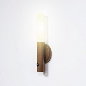 MagLight Magnetic PIR Sensor Wall Light, Wooden Wireless USB Rechargeable Night Light - White Wax