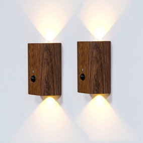MagLight Magnetic Wall Sconce Sensor Light (Set Of 2), Wooden Wireless USB Rechargeable Night Light - Sapele Wood