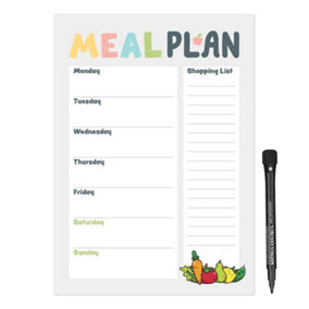 Magnetic A4 Weekly Meal Planner & Shopping List with Dry Erase Fruity Design - Get Organised & Reduce Stress