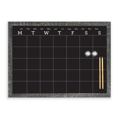Magnetic Calendar Chalkboard with Charcoal MDF Frame - Sleek Modern Design Wall Mounted Day & Month Planner Board - H41 x W51cm
