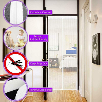 Magnetic insect screen door with Heavy Duty mosquito net with magnet to keep insects out 170 x 265 cm Grey