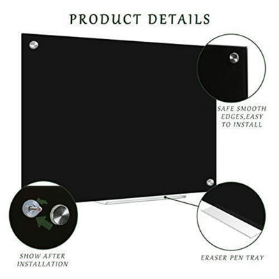Magnetic Glass Whiteboard White Board Dry Wipe Erase Notice Board 45x60cm Black