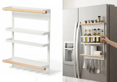 Magnetic Kitchen Rack with Shelf and 6 Hooks for Fridge