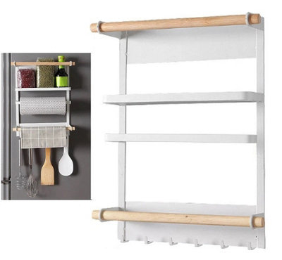 Magnetic Kitchen Rack with Shelf and 6 Hooks for Fridge