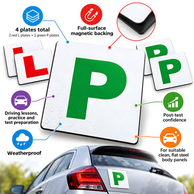 Magnetic L and P Plates Set for Learners and New Drivers - 4 Plates for ...