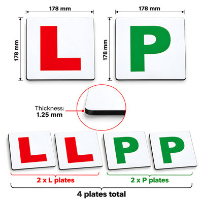 Magnetic L and P Plates Set for Learners and New Drivers - 4 Plates for ...