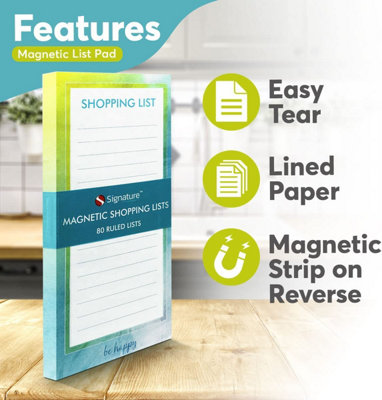 Magnetic Shopping List Pad for Fridge - 80 Tear-Off Sheets - 21.5 x 10cm - Shopping List Pads Magnetic Notepad for Fridge