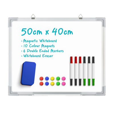 Magnetic Whiteboard Wall Hanging 10 Colour Magnets Marker Pens Memo Notice Board - 50cm x 40cm Price Comparisons | Compare The Build
