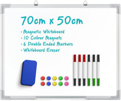 Magnetic Whiteboard Wall Hanging 10 Colour Magnets Marker Pens Memo Notice Board - 70cm x 50cm Price Comparisons | Compare The Build