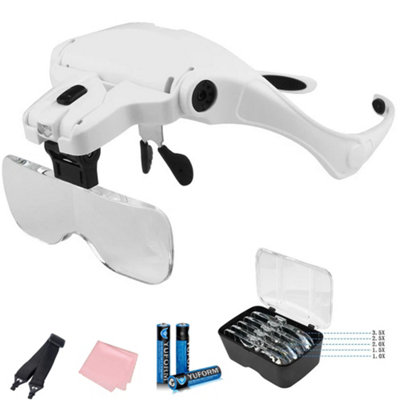 Magnifying Glass Headset 2 LED Light Head Headband Magnifier 5 Lens ...
