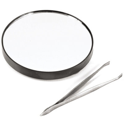 Magnifying Mirror & Tweezer Travel Size Beauty Cosmetic Kit with 10x