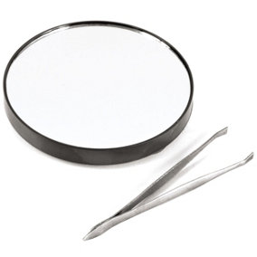 Magnifying Mirror & Tweezer - Travel Size Beauty Cosmetic Kit with 10x Magnification & Grooming Tweezers - 8.5 x 1.5cm