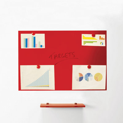 MagniPlan Magnetic Glass Wipe Board for Office, Meeting Room, Classroom and Home Office - 1200mm x 900mm - Red