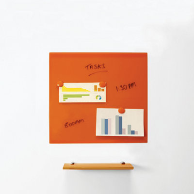 MagniPlan Magnetic Glass Wipe Board for Office, Meeting Room, Classroom and Home Office - 450mm x 450mm - Orange