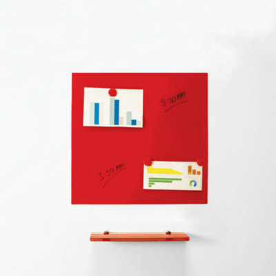 MagniPlan Magnetic Glass Wipe Board for Office, Meeting Room, Classroom and Home Office - 450mm x 450mm - Red