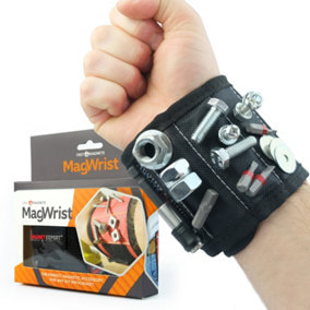 MagWrist Black Magnetic Wristband for Screws, Nails, Drill Bits - Ideal for Carpentry, DIY, Electrician, Mechanic Work Gadget