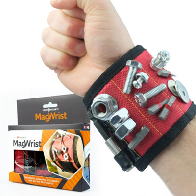 MagWrist Red Magnetic Wristband for Screws, Nails, Drill Bits - Ideal for Carpentry, DIY, Electrician, Mechanic Work Gadget