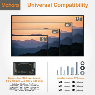 Mahara MHLFW4B Flat to Wall Universal TV Wall Mount for up to 65" TVs - with Bubble Level