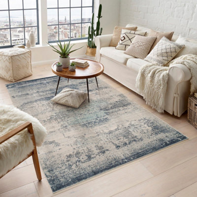 Maia Washable Low Pile Non Slip Mist Abstract Area Rug - Navy, 200 x 300 cm (Rectangular)