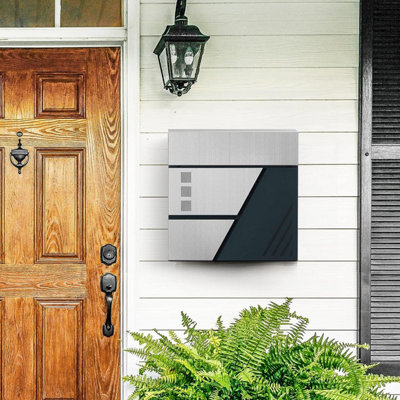 Mailbox, Wall-Mounted Letter Box with Viewing Windows, Stainless Steel for Porch and Front Door, with Lock and Keys, Silver