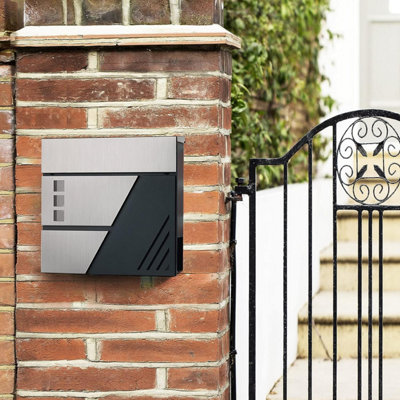 Mailbox, Wall-Mounted Letter Box with Viewing Windows, Stainless Steel for Porch and Front Door, with Lock and Keys, Silver