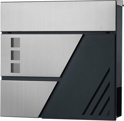 Mailbox, Wall-Mounted Letter Box with Viewing Windows, Stainless Steel for Porch and Front Door, with Lock and Keys, Silver
