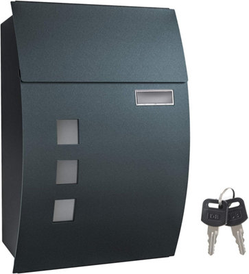 Mailbox, Wall-Mounted Lockable Post Letter Box with Viewing Windows, Nameplate, and Keys, Easy to Install, Anthracite Grey