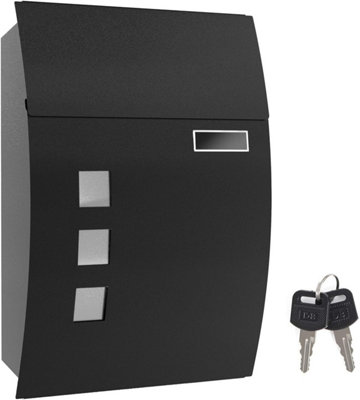 Mailbox, Wall-Mounted Lockable Post Letter Box with Viewing Windows, Nameplate, and Keys, Easy to Install, Black GMB30BK