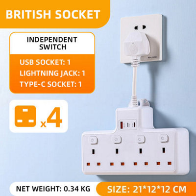 Main Adaptor Extension Power Socket 7 Way Gang Switched Multi UK Plug ...