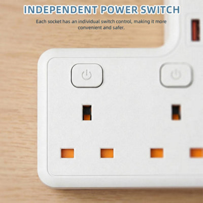 Main Adaptor Extension Power Socket 7 Way Gang Switched Multi UK Plug ...