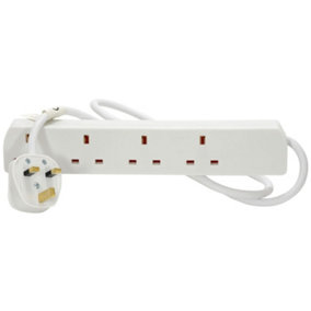 Mains Power Extension Lead, 4 Gang, 1m, White