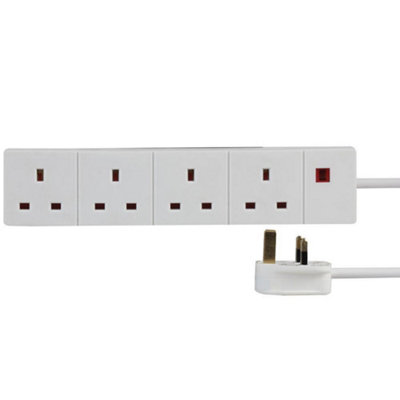 Mains Power Extension Lead with Neon Indicator, 4 Gang, 10m, White Price Comparisons | Compare The Build