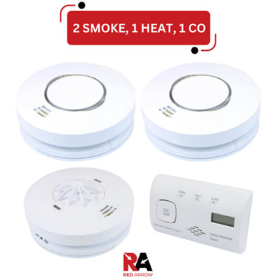 Mains Power Smoke Detectors & Heat Alarm RF Interconnect with Battery Back Up: 2 Smoke / 1 Heat / 1 CO Price Comparisons | Compare The Build