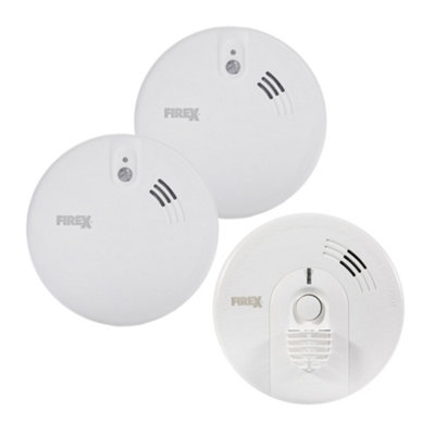 Mains Powered 2 Smoke Alarms and 1 Heat Alarm Kit with Alkaline Back-up Battery - Kidde Firex KF Series