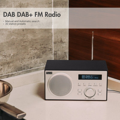 Mains Powered DAB/DAB+/FM Radio, Dual Alarm Clock, Bluetooth Speaker with Subwoofer, USB MP3 Player, 3.5mm AUX In - August MB420B
