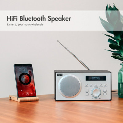 Mains Powered DAB/DAB+/FM Radio, Dual Alarm Clock, Bluetooth Speaker with Subwoofer, USB MP3 Player, 3.5mm AUX In - August MB420B