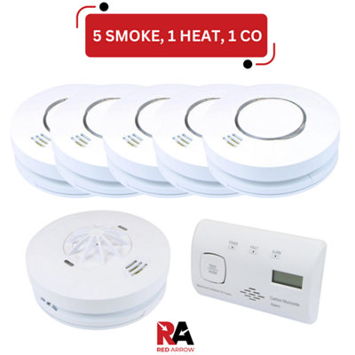Mains Smoke Detectors & Heat Alarm RF Interconnect with Battery Back Up: 5 Smoke / 1 Heat / 1 CO Price Comparisons | Compare The Build