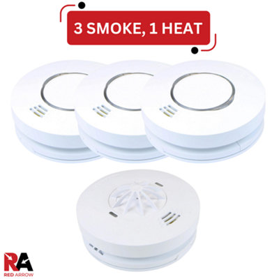 Mains Smoke Detectors & Heat Alarm with Battery Back Up RF Interconnect: 3 Smoke / 1 Heat