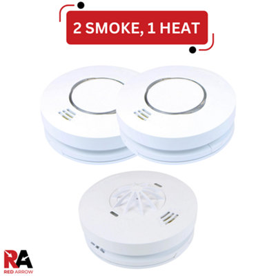 Mains Smoke Detectors with Heat Alarm Battery Back Up Radio Frequency Interconnect: 2 Smoke / 1 Heat