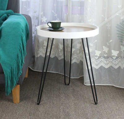 Maisie MDF and Steel Side Table-Ash Veneer Top, Black Hairpin Style Leg