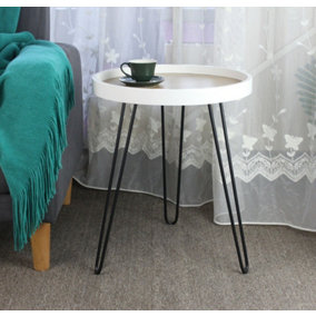 Maisie MDF and Steel Side Table-Ash Veneer Top, Black Hairpin Style Leg
