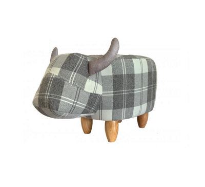 Maisie The Tartan Cow Grey Checked Footstool. H36 cm. Christmas Gift Idea