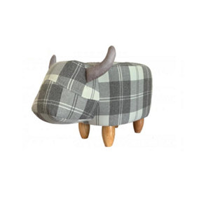 Maisie The Tartan Cow Grey Checked Footstool. H36 cm. Christmas Gift Idea