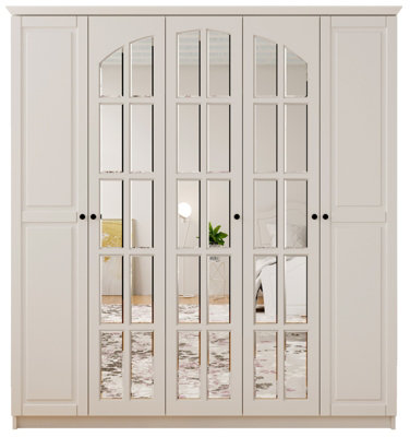 MAISON 5 Door Mirrored White Wardrobe