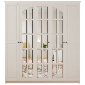 MAISON 5 Door Mirrored White Wardrobe