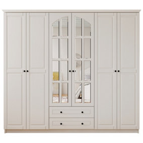 MAISON 6 Door 2 Drawer Mirrored White Wardrobe