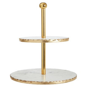 Maison by Premier 2 Tier White Marble And Gold Finish Cake Stand